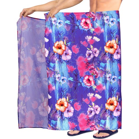 HAPPY BAY Men's Lava Lava Hawaiian Vacation Sarongs Summer Beach Cover Swimwear Holidays Pareo Beachwear Men One Size Allover Monstera Leafs Blue Dad
