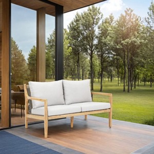 Moda Furnishings Acacia Wood Patio Outdoor Loveseat Sofa With Cushions - 1 of 4