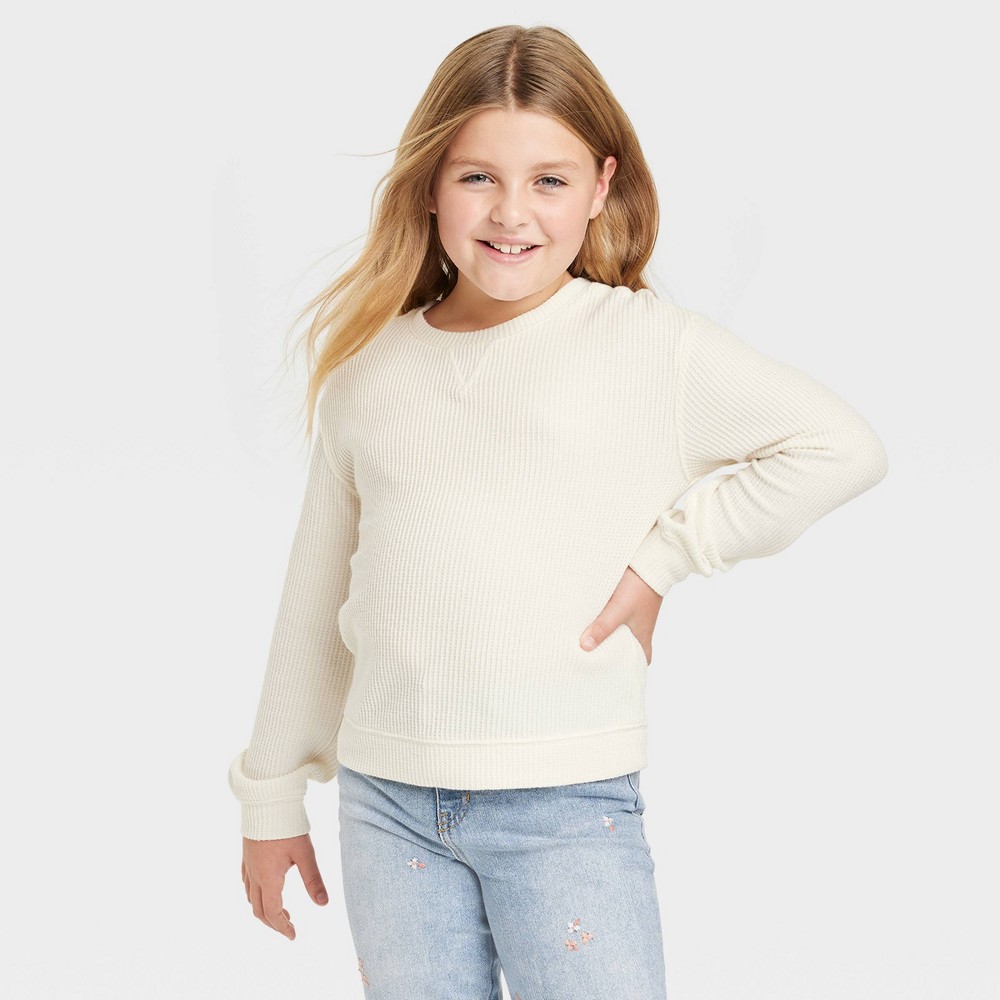 Girls' Cozy Waffle Top - Cat & Jack Cream L (10/12), Ivory