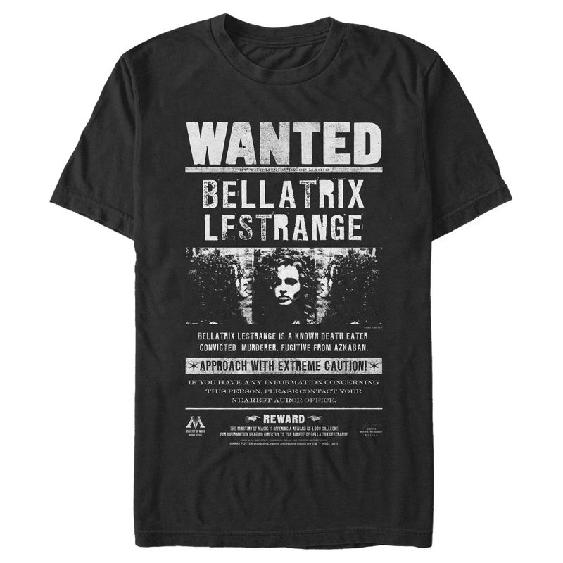 Men's Harry Potter Bellatrix Wanted Poster T-Shirt, 1 of 6