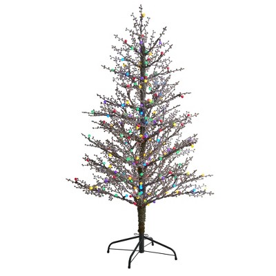Nearly Natural 5' Frosted Berry Twig Prelit LED Gumball Light Artificial Christmas Tree