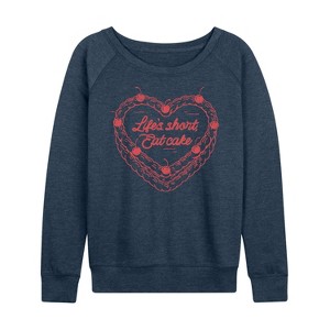 Women's - Instant Message - Eat Cake Heart Lightweight French Terry Wide Neck Long Sleeve Shirt - 1 of 4