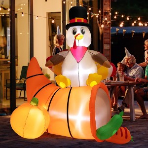 Costway 6 FT Thanksgiving Inflatable Turkey on Cornucopia Harvest Autumn Decor w/Light - 1 of 4