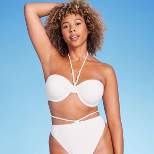 Women's Lightly Lined Pique Textured Embellished Halter Bikini Top - Shade & Shore™ Off-White
