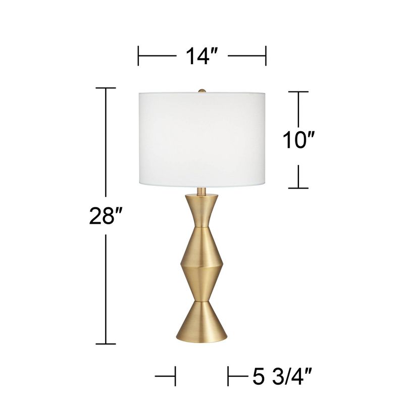 360 Lighting Elka Modern Mid Century Table Lamp 28" Tall Brass Geometric Metal White Drum Shade for Bedroom Living Room Bedside Nightstand Office Home, 4 of 12