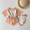 MyKids-USA Baby Boys And Girls Color Patchwork Design Round Neck Short-Sleeved Top Combo Shorts Summer Cotton Sets - 4 of 4