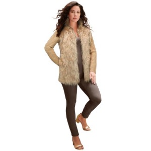 Roaman's Faux Fur Cardigan Sweater - 1 of 4