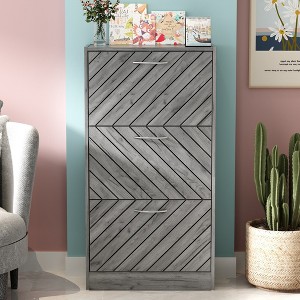 FUFU&GAGA Grey Woodgrain 3-Drawer Flip-Flop Shoe Cabinet with Hollow Out Design - 1 of 4