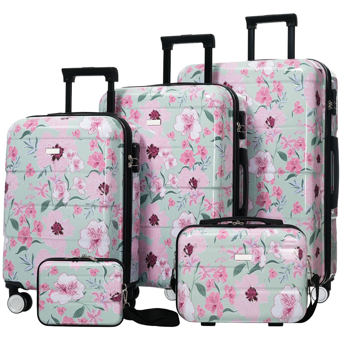5pcs Hardside Luggage Set, Lightweight Durable PC Suitcases with Spinner Wheels & Lock, 8" 14" 20" 24" 28" for Travel