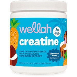 Wellah Creatine for Women (50 Servings) Blue Hawaii - 3g of Creatine Monohydrate Powder with Dandelion & Cranberry Extract - 1 of 4