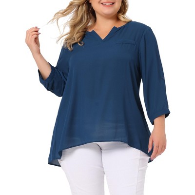 Agnes Orinda Women's Plus Size Pin Dots V-neck Dressy Trendy Fashion Summer  Blouses Blue 4x : Target