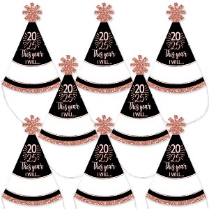 Big Dot of Happiness Rose Gold Happy New Year - Mini Cone 2025 New Year's Eve Resolution Party Hats - Small Little Party Hats - Set of 8 - 1 of 4