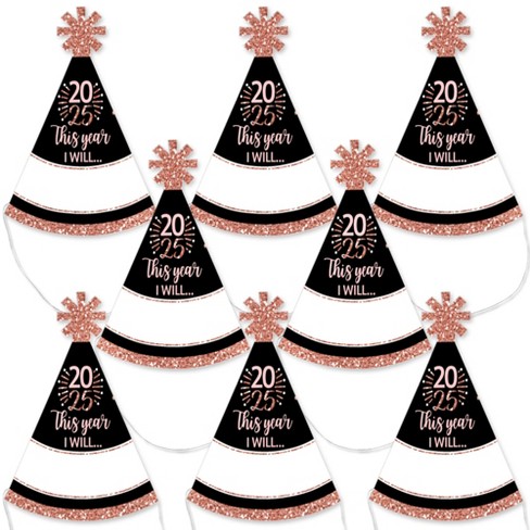 Big Dot of Happiness Rose Gold Happy New Year - Mini Cone 2025 New Year's Eve Resolution Party Hats - Small Little Party Hats - Set of 8 - image 1 of 4