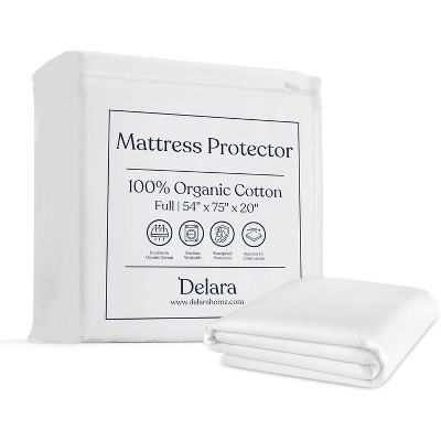 Delara Organic Cotton Waterproof Mattress Protector, GOTS Certified, Soft Cooling Noiseless Breathable Cover, Fits 20 Inch Deep Pocket