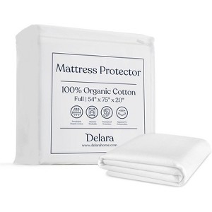 Delara Organic Cotton Waterproof Mattress Protector, GOTS Certified, Soft Cooling Noiseless Breathable Cover, Fits 20 Inch Deep Pocket - 1 of 4