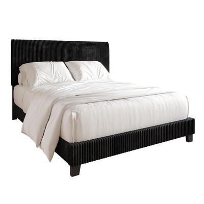 Black Velvet Upholstered Queen Bed with Storage Drawers