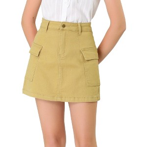 Allegra K Women's Mini Flap Pockets High Waist Cargo Short Denim Skirts - 1 of 4