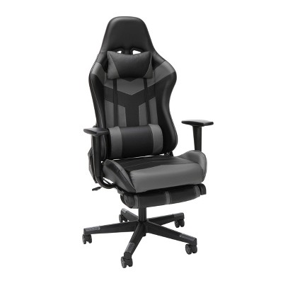 High Back Leather Gaming Chair with Extendable Footrest Gray - OFM