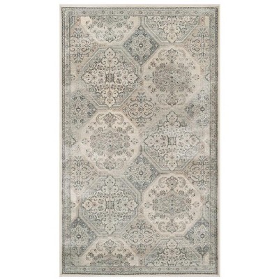 Elegant Cream and Blue Hand-Knotted Transitional Area Rug