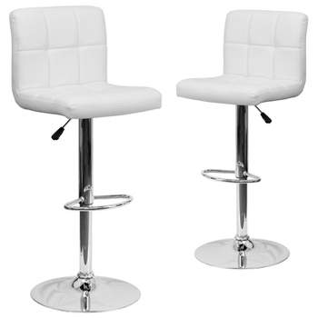 Emma and Oliver 2 Pack Contemporary Quilted Vinyl Adjustable Height Barstool with Chrome Base