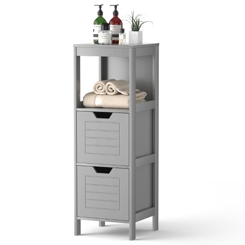 Tangkula Narrow Bathroom Storage Cabinet Freestanding Side Storage  Organizer With Adjustable Shelves Drawer And Pine Wood Legs Black/white :  Target