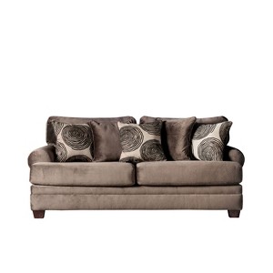 Mauricio Microfiber Sofa Brown - Furniture Of America: Upholstered, Wood Frame, Includes 4 Accent Pillows - 1 of 4