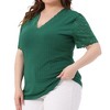 Women's Plus Size Summer V Neck Short Sleeve Elegant Lace Ribbed Knit Tunic Blouse - Agnes Orinda - 2 of 4