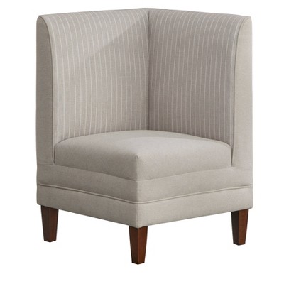 Phillips Corner Chair Beige Stripe - Lifestorey: Upholstered Rubberwood Legs, Mid-Century Design, Armless