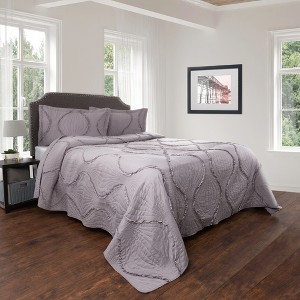 3pc Full/Queen Hypoallergenic Oversized Curved Ruffle Design Quilt Set Silver - Charlize Series By Yorkshire Home