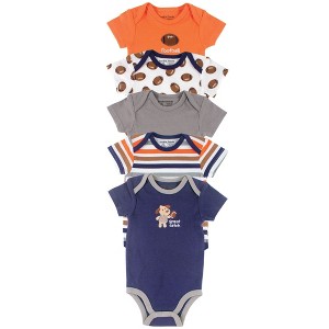 Luvable Friends Baby Boy Cotton Bodysuits 5pk, Football - 1 of 1