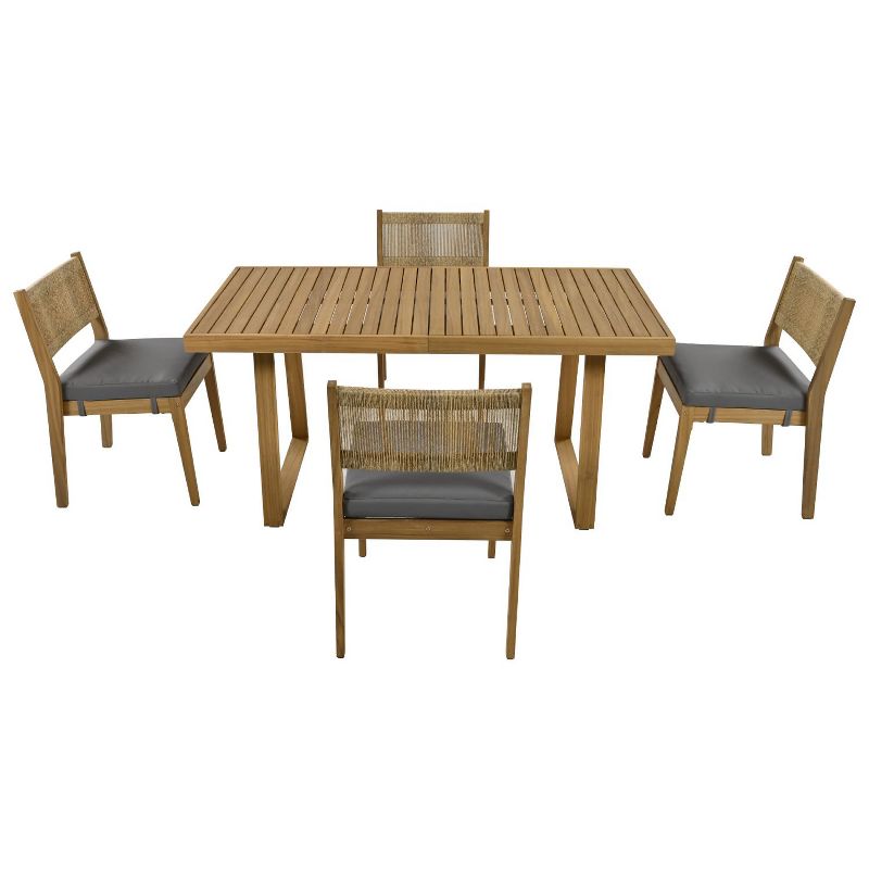 Carrie 5-Piece Acacia Wood Patio Dining Set, Outdoor Furniture with Dining Table and Chair Set, Thick Cushions - Maison Boucle, 2 of 10
