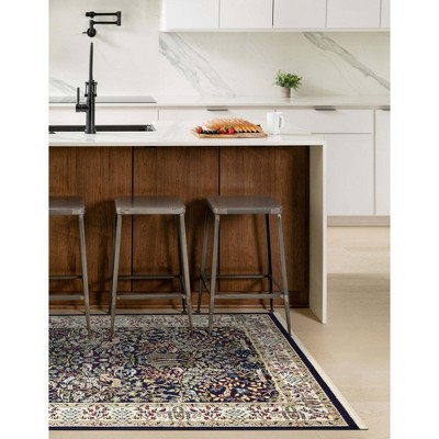 Navy Blue Rectangular Synthetic Stain-Resistant Area Rug