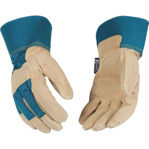 Kinco  Women's Small Aqua Cotton-Blend Canvas Fabric Back Golden Suede Palm Glove - 1 of 2