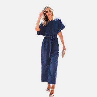 WANNON™ - Casual Tie Front Batwing Sleeve Jumpsuit