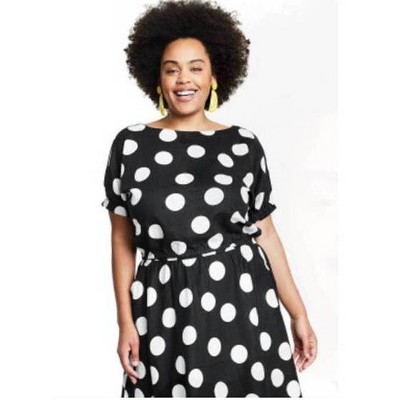 Women's Polka Dot Short Sleeve Button-Back Top - Tabitha Brown for Target Black/White