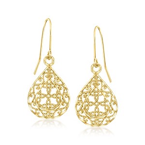 Ross-Simons 10kt Yellow Gold Openwork Teardrop Earrings - 1 of 3