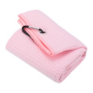 Unique Bargains Super Absorbent Waffle Pattern Tri-Fold Microfiber Golf Towels with D Clips - 1 of 4