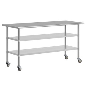 Flash Furniture Rawcliffe NSF Certified Stainless Steel Prep and Work Table 24"x 48" with 2 Galvanized Steel Undershelves and 4 Casters with 2 Locking - 1 of 4