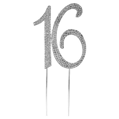 O'creme Rhinestone Silver-colored Number-16 Cake Topper 4 Inch : Target