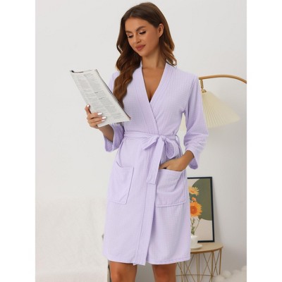Soft Purple Waffle Weave Mid-Length Bathrobe with Belt