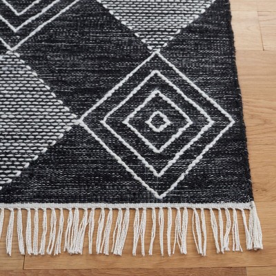 Bohemian Nomadic Black & Ivory 72" Square Synthetic Kilim Rug