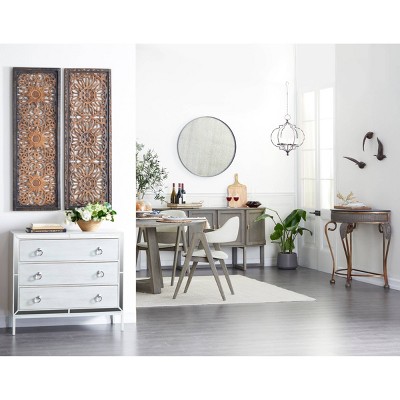 Gold Metal Demilune Console Table with Ornate Scroll Legs