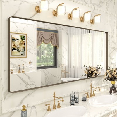 Apmir 72 in. W x 32 in. H Rectangular Aluminum Alloy Framed and Tempered Glass Wall Mirror in Brushed Bronze