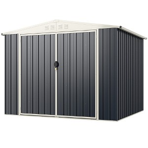 Tangkula 8 x 6.3 FT Metal Outdoor Storage Shed w/ Lockable Door Pitched Tool Shed Roof - 1 of 4