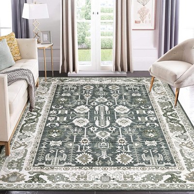 WhizMax Boho Washable Area Rugs Non-Slip Throw Rugs Vintage Carpet, Green