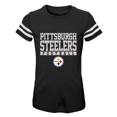 PITTSBURGH STEELERS GRIDIRON GLAM SHORT SLEEVE CROP TEE WITH SPORT STRIPE  DETAIL