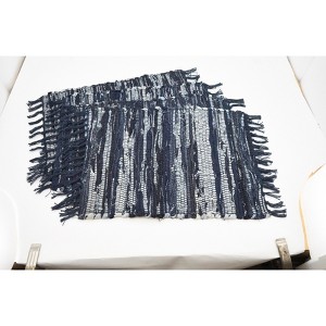 Saro Lifestyle Denim Chindi Placemat, 14"x20" Oblong, Navy Blue (Set of 4) - 1 of 3