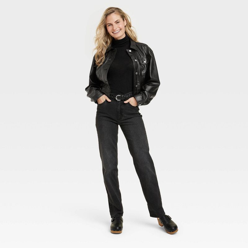 Women's Faux Leather Moto Jacket - Universal Thread™ Black, 4 of 7