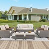 Buenhomino 8-Piece Outdoor Patio Set – 4 Single Chairs, 2 Ottomans, Sofa & Side Table, All-Weather Wicker with Cushions, Beige - 2 of 4