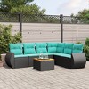 vidaXL 7 Piece Garden Sofa Set with Cushions Black Poly Rattan - 3x middle + corner + 2x sofa + table - 2 of 4